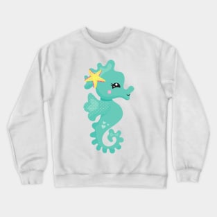 Cute Seahorse, Green Seahorse, Starfish, Hearts Crewneck Sweatshirt